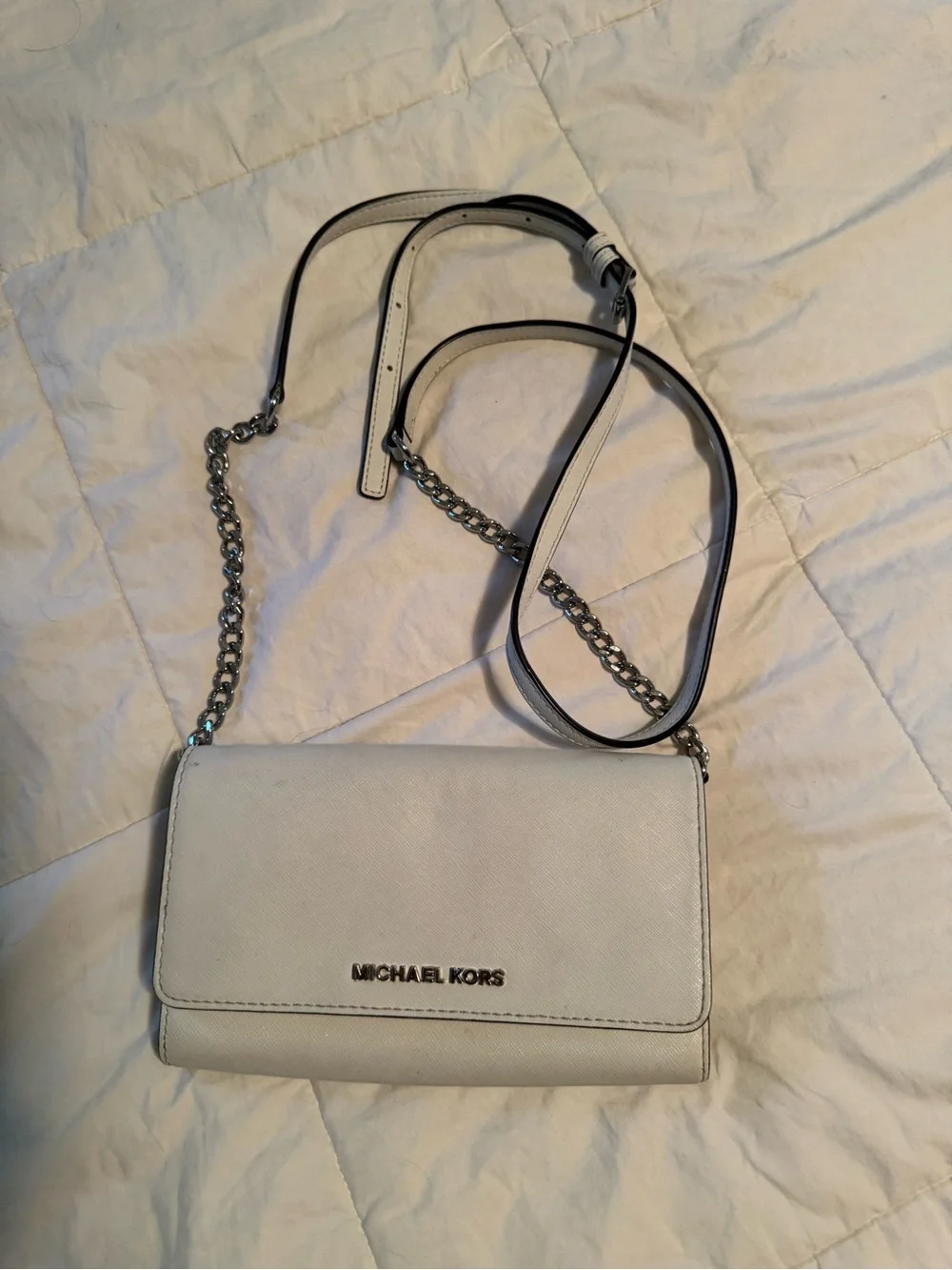 Michael Kors Cream Leather Chain-Strap Crossbody